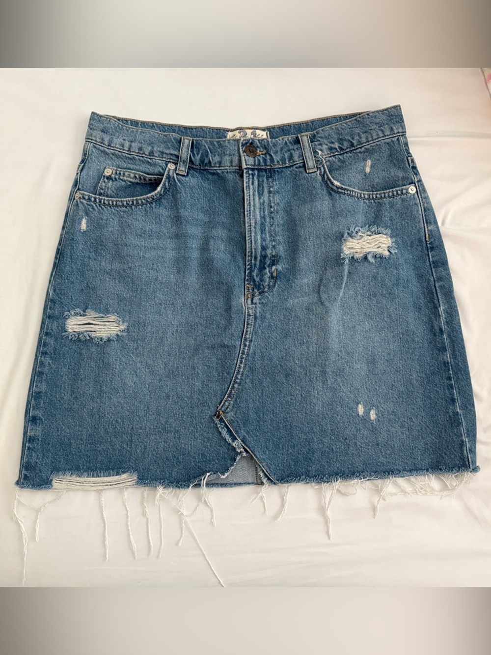 Free People Asymmetric Women's Distressed Denim Shirt - Size 31/US 12
